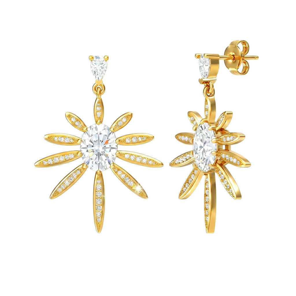 Hot-Selling European and American New Style Starburst S925 S | 925 Silver Moissanite Earrings | CZ Options | Wholesale