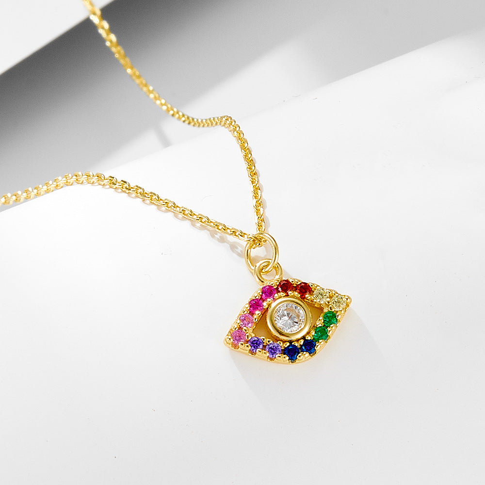 S925 Sterling Silver Classic ins style colorful zircon eye necklace European and American hot sellin