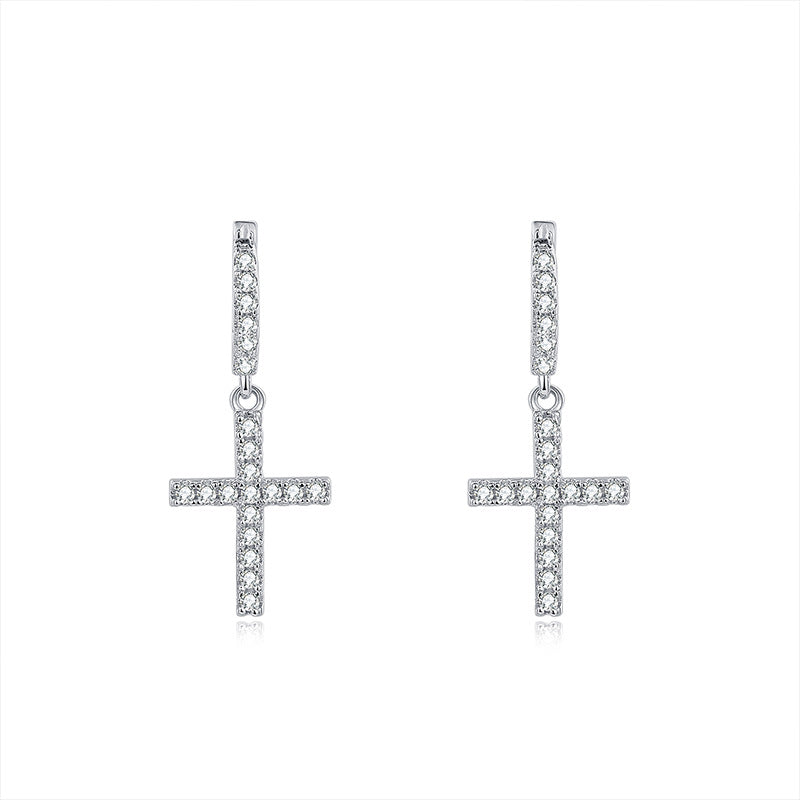 Popular Cross Earrings, Personalized Ins Style 925 Silver In | 925 Silver Moissanite Earrings | CZ Options | Wholesale