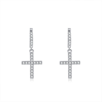 Popular Cross Earrings, Personalized Ins Style 925 Silver In | 925 Silver Moissanite Earrings | CZ Options | Wholesale
