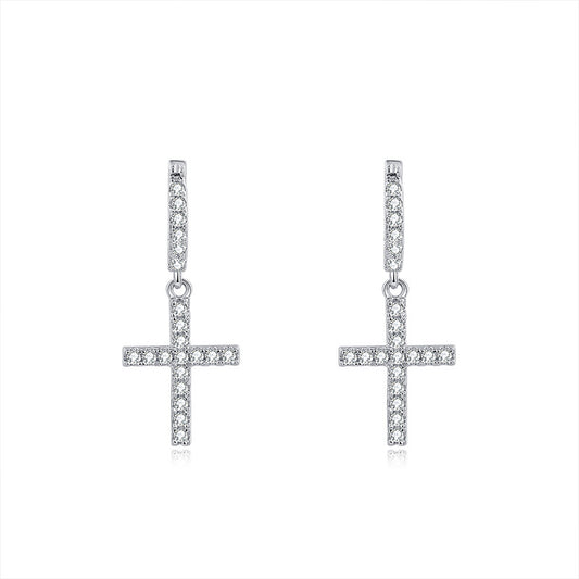 Popular Cross Earrings, Personalized Ins Style 925 Silver In | 925 Silver Moissanite Earrings | CZ Options | Wholesale