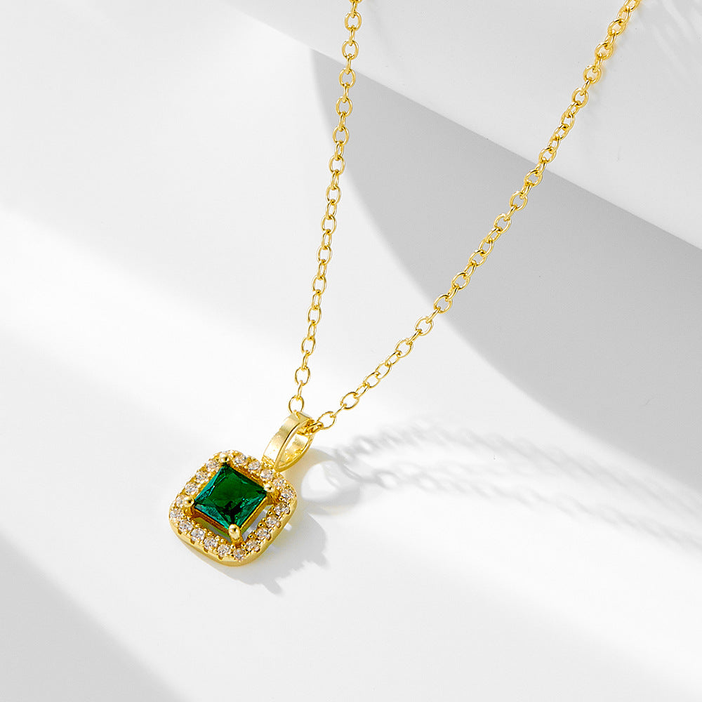 925 Sterling Silver Square Emerald Green CZ Pendant Necklace | Vintage Retro Style | Gold & White | Wholesale | Bo Cheng Jewelry