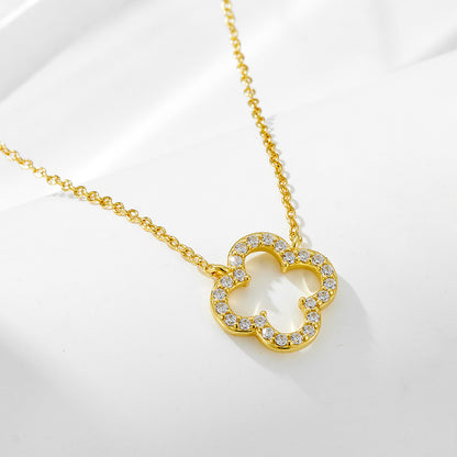 S925 sterling silver fashion temperament hollow diamond four-leaf clover necklace women's European a