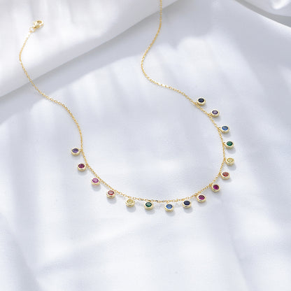 s925 sterling silver colorful round zircon necklace female European and American cross-border colorf