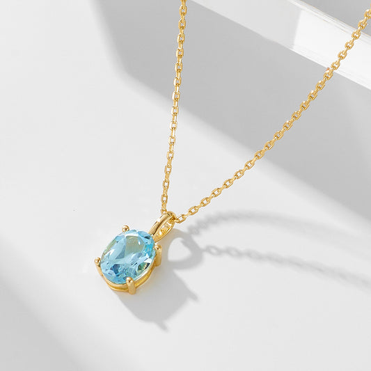 Sky Blue Topaz Sterling Silver Necklace Women's Japanese and Korean Simple Versatile Niche Design Ac