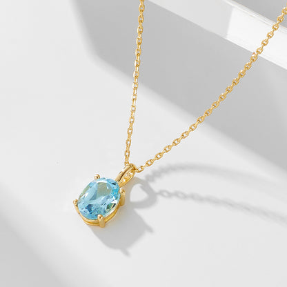 Sky Blue Topaz Sterling Silver Necklace Women's Japanese and Korean Simple Versatile Niche Design Ac