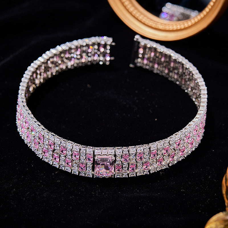 Ice with Pink Flower Choker Necklace Gold - 18K Gold Plated | Bo Cheng Jewelry