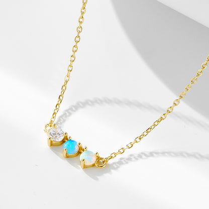 Colorful Opal sterling silver necklace for women European and American cross-border light luxury fashion simple all-match clavicle chain