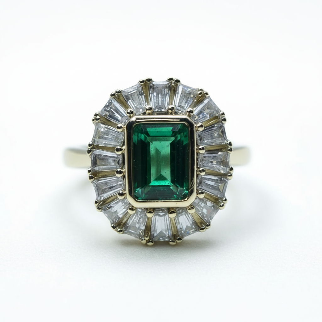 1CT培育祖母绿戒指细节特写