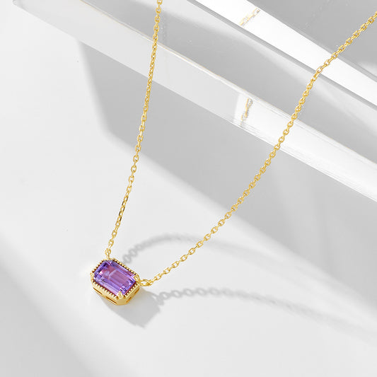 S925 Sterling Silver Natural Amethyst Necklace Women's European and American Simple Light Luxury Ins