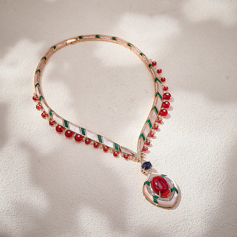High- White Shell Peach Heart Necklace - 18K Gold Plated | Bo Cheng Jewelry - View 2