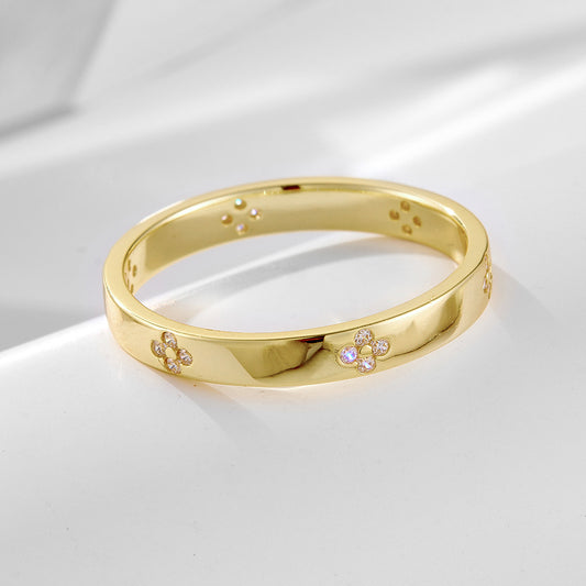 Wholesale 925 Sterling Silver Four-Leaf Clover Zircon Ring Ins Style Light Luxury