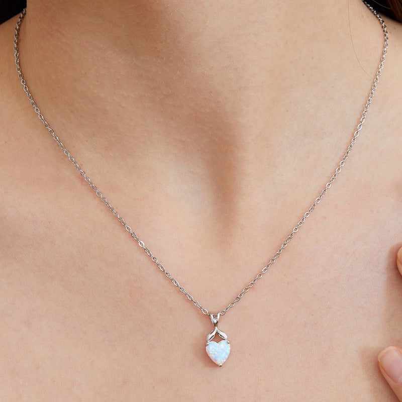 Heart White Fire Opal Bow Pendant Necklace | Wholesale Opal Jewelry | Bo Cheng Jewelry