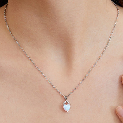 Heart White Fire Opal Bow Pendant Necklace | Wholesale Opal Jewelry | Bo Cheng Jewelry