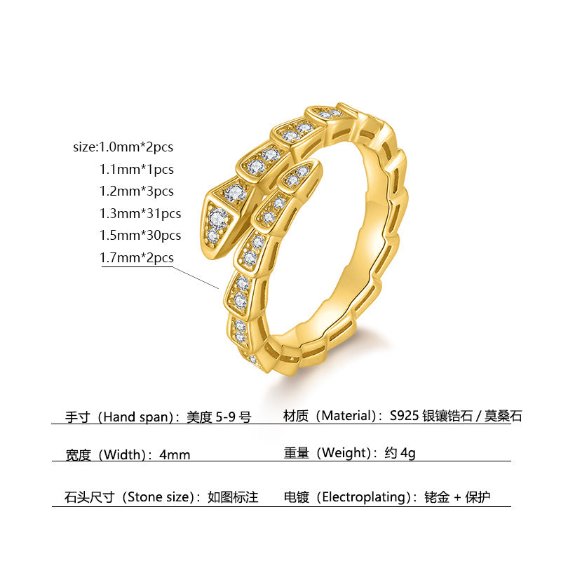 925 Silver Snake-Shaped Ring | Moissanite or CZ