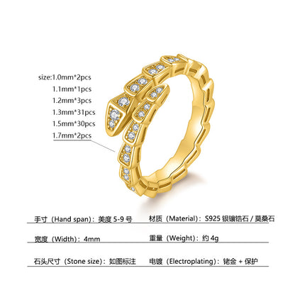 925 Silver Snake-Shaped Ring | Moissanite or CZ
