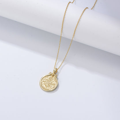 S925 Sterling Silver Elizabeth Portrait Coin Embossed Necklace European and American ins Style Fashi