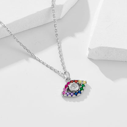S925 Sterling Silver Classic ins style colorful zircon eye necklace European and American hot sellin