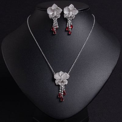 Luxury Tassel Flower Earrings Necklace Set 18K Gold Plated Wholesale