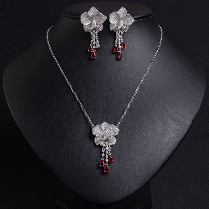 Luxury Tassel Flower Earrings Necklace Set 18K Gold Plated Wholesale