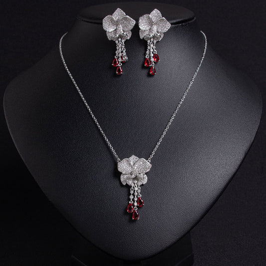 Luxury Tassel Flower Earrings Necklace Set 18K Gold Plated Wholesale