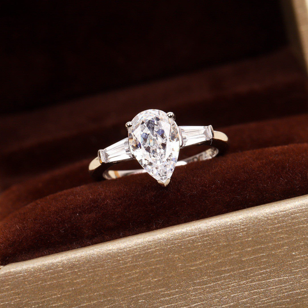 925 Silver Three-Stone Water Drop Ring | Moissanite or CZ