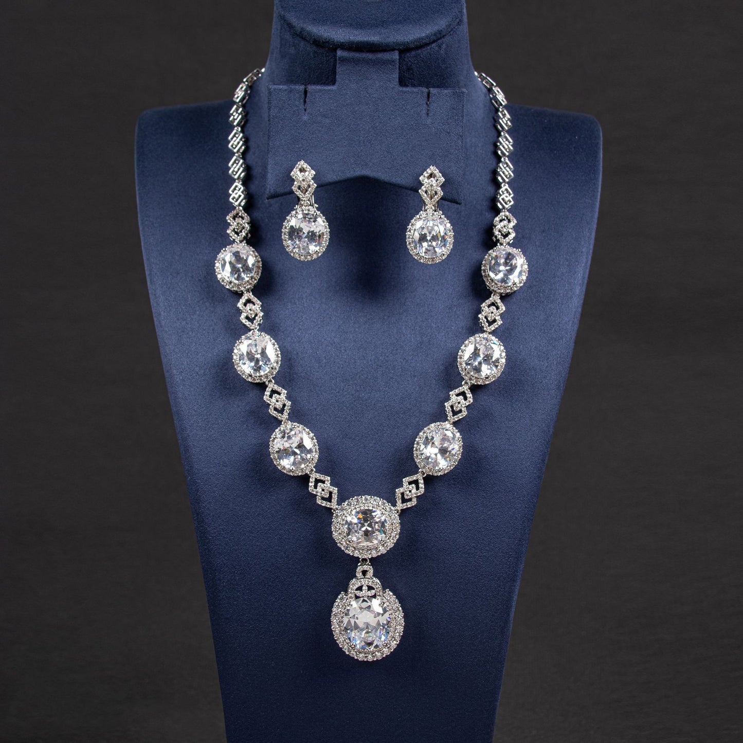 Zircon Wedding Necklace Earrings Set 18K Gold Plated Wholesale