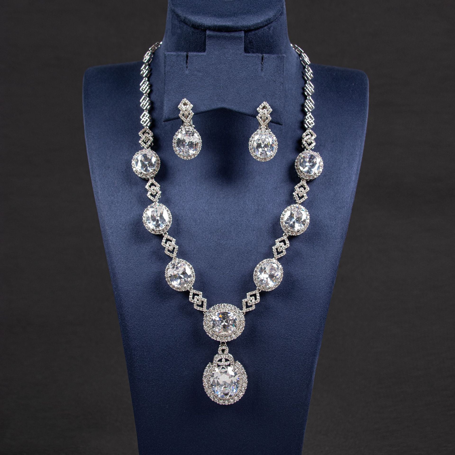 Zircon Wedding Necklace Earrings Set 18K Gold Plated Wholesale