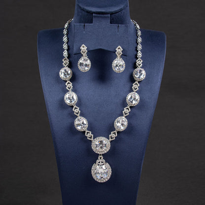 Zircon Wedding Necklace Earrings Set 18K Gold Plated Wholesale