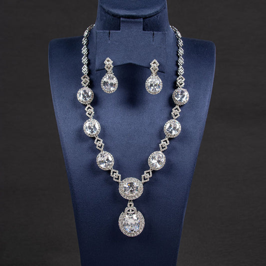 Zircon Wedding Necklace Earrings Set 18K Gold Plated Wholesale