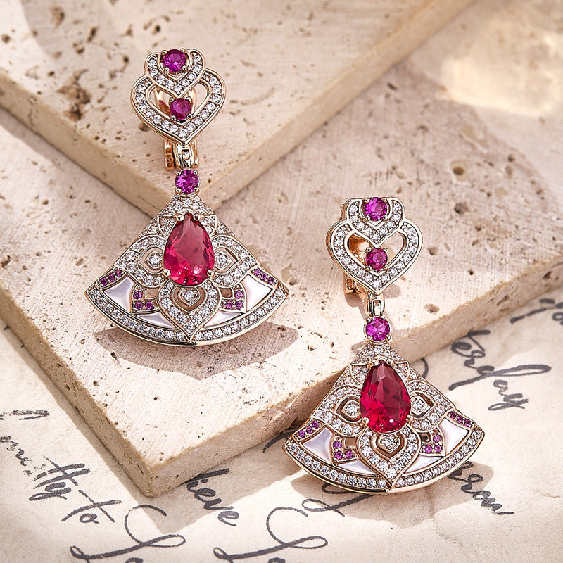 Blooming Earrings Fan Necklace - 18K Gold Plated | Bo Cheng Jewelry - View 2