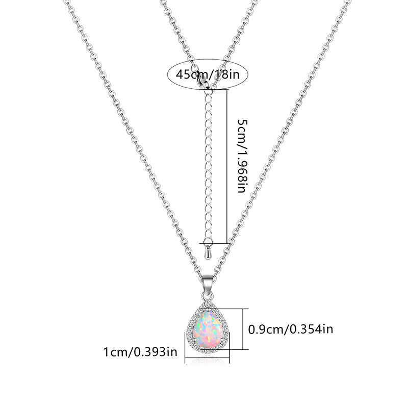 Teardrop White Fire Opal CZ Pendant Necklace |Wholesale Opal Jewelry | Bo Cheng Jewelry