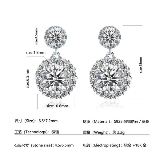 Hot-Selling New Round Earrings with D-Color Moissanite and S | 925 Silver Moissanite Earrings | CZ Options | Wholesale