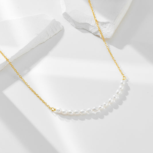 S925 Sterling Silver Smiley Face Natural Pearl Necklace Women's European and American Simple All-mat