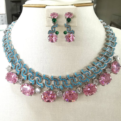 Intertwined High- Turquoise Pink Diamond Necklace - 18K Gold Plated | Bo Cheng Jewelry
