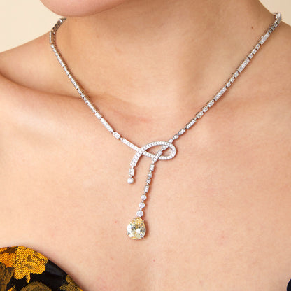 High-level Sense Ribbon Knot Water Drop Necklace - 18K Gold Plated | Bo Cheng Jewelry - View 2