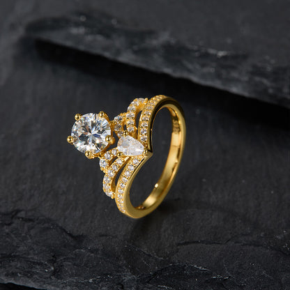 925 Silver Stacked Half Circle Ring | Moissanite or CZ