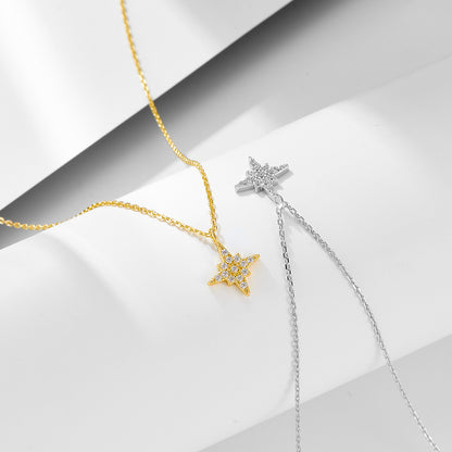 New style full diamond eight Awn star pure silver necklace female European and American ins niche de