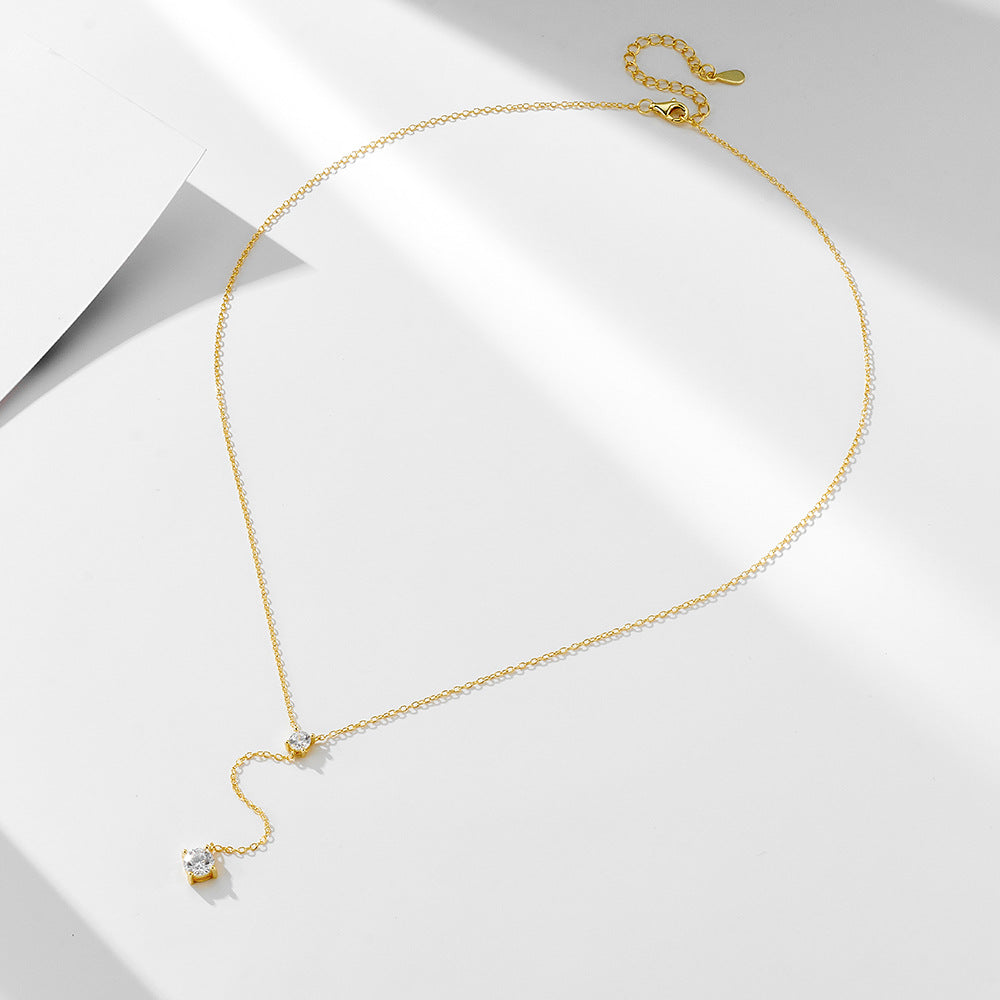S925 Sterling Silver Y-shaped Tassel Collarbone Necklace Necklace Women's European and American Ins