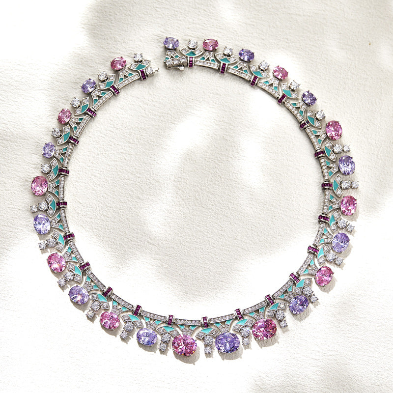 Aurora enamel necklace worn on neck gold plated supplier