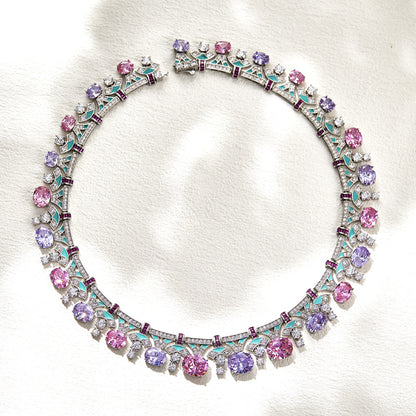 Aurora enamel necklace worn on neck gold plated supplier