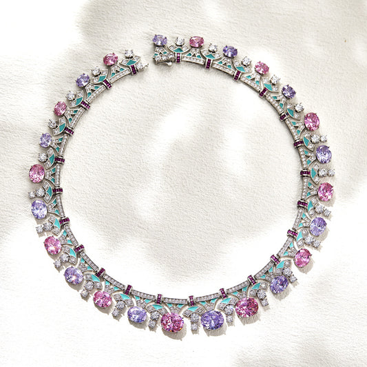 Aurora enamel necklace worn on neck gold plated supplier
