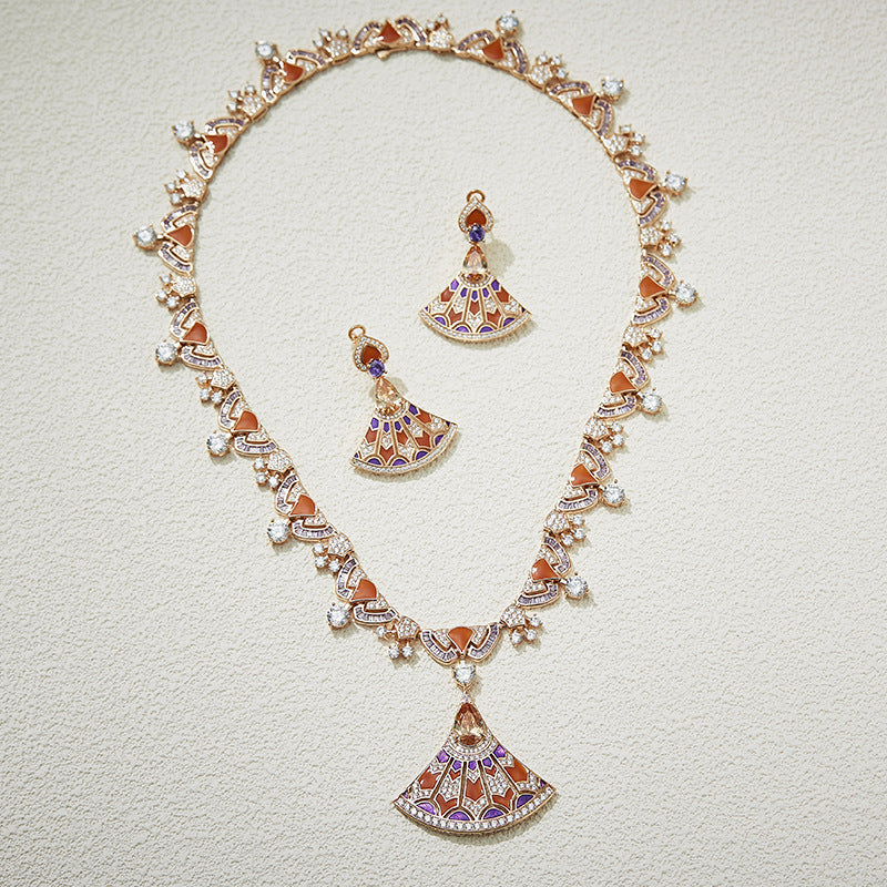 Contrasting Color Enamel Fan Necklace Enamel - 18K Gold Plated | Bo Cheng Jewelry - View 2