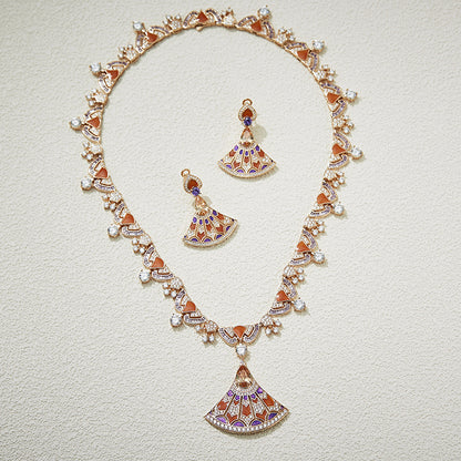 Contrasting Color Enamel Fan Necklace Enamel - 18K Gold Plated | Bo Cheng Jewelry - View 2