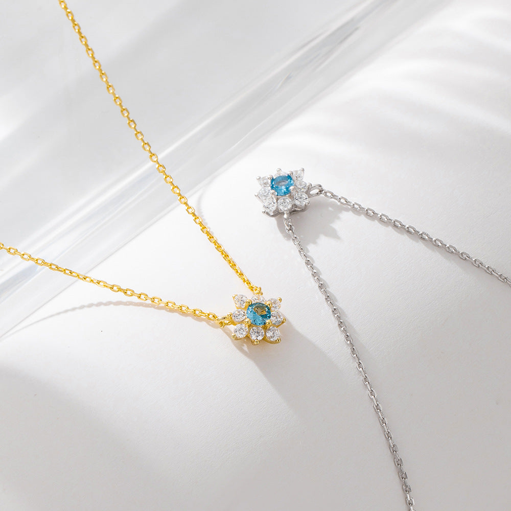 European and American cross-border jewelry small fresh flower diamond pendant necklace female s925 s