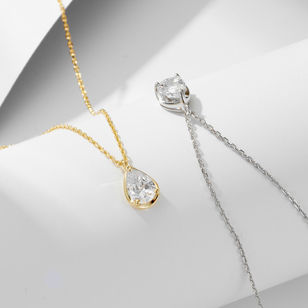 S925 Sterling Silver Water Drop Zircon Necklace Women's Light Luxury ins Niche Design Advanced Sense