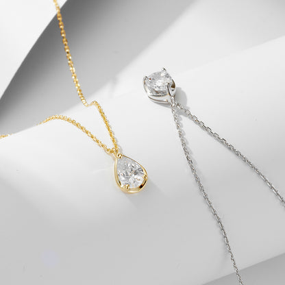 S925 Sterling Silver Water Drop Zircon Necklace Women's Light Luxury ins Niche Design Advanced Sense