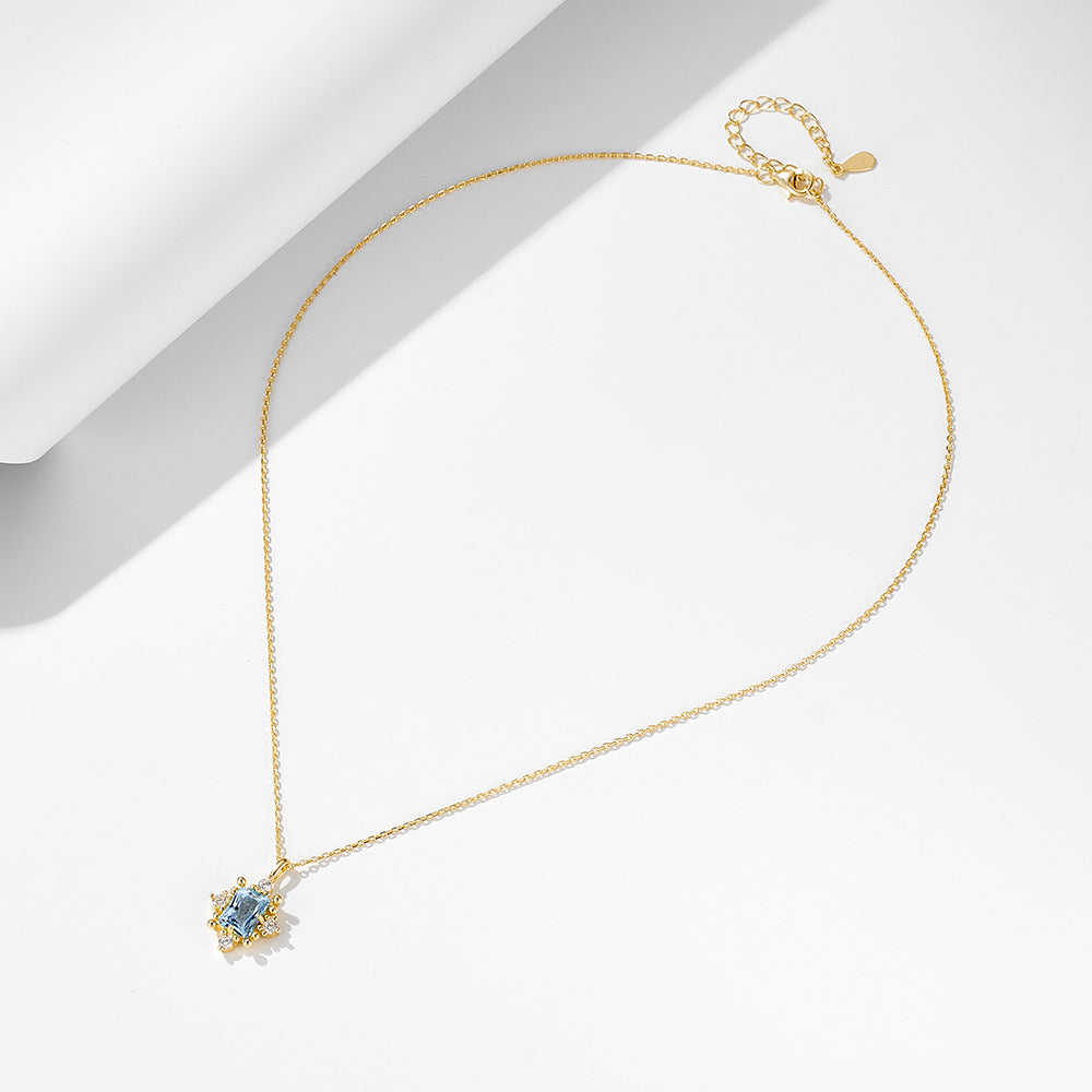 S925 Sterling Silver Accessible Luxury Retro Natural Sky Blue Topaz Necklace Women's Niche Design Eu