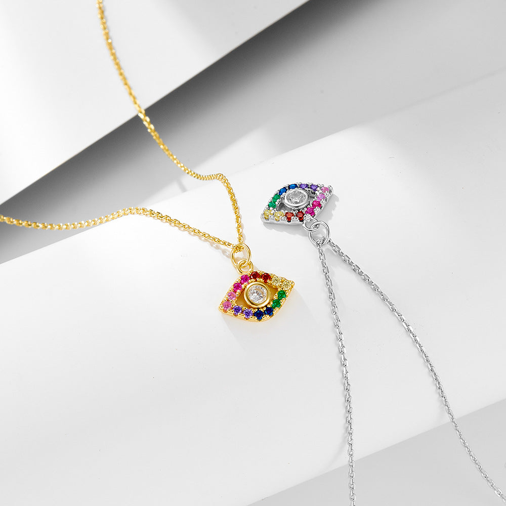 S925 Sterling Silver Classic ins style colorful zircon eye necklace European and American hot sellin