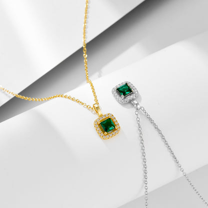 925 Sterling Silver Square Emerald Green CZ Pendant Necklace | Vintage Retro Style | Gold & White | Wholesale | Bo Cheng Jewelry